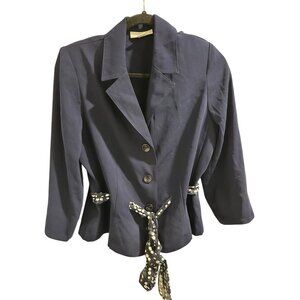 🍒 2/$20 🍒 Womens Navy Button-Up Blazer Jacket With Polka Dot Ties Size 8